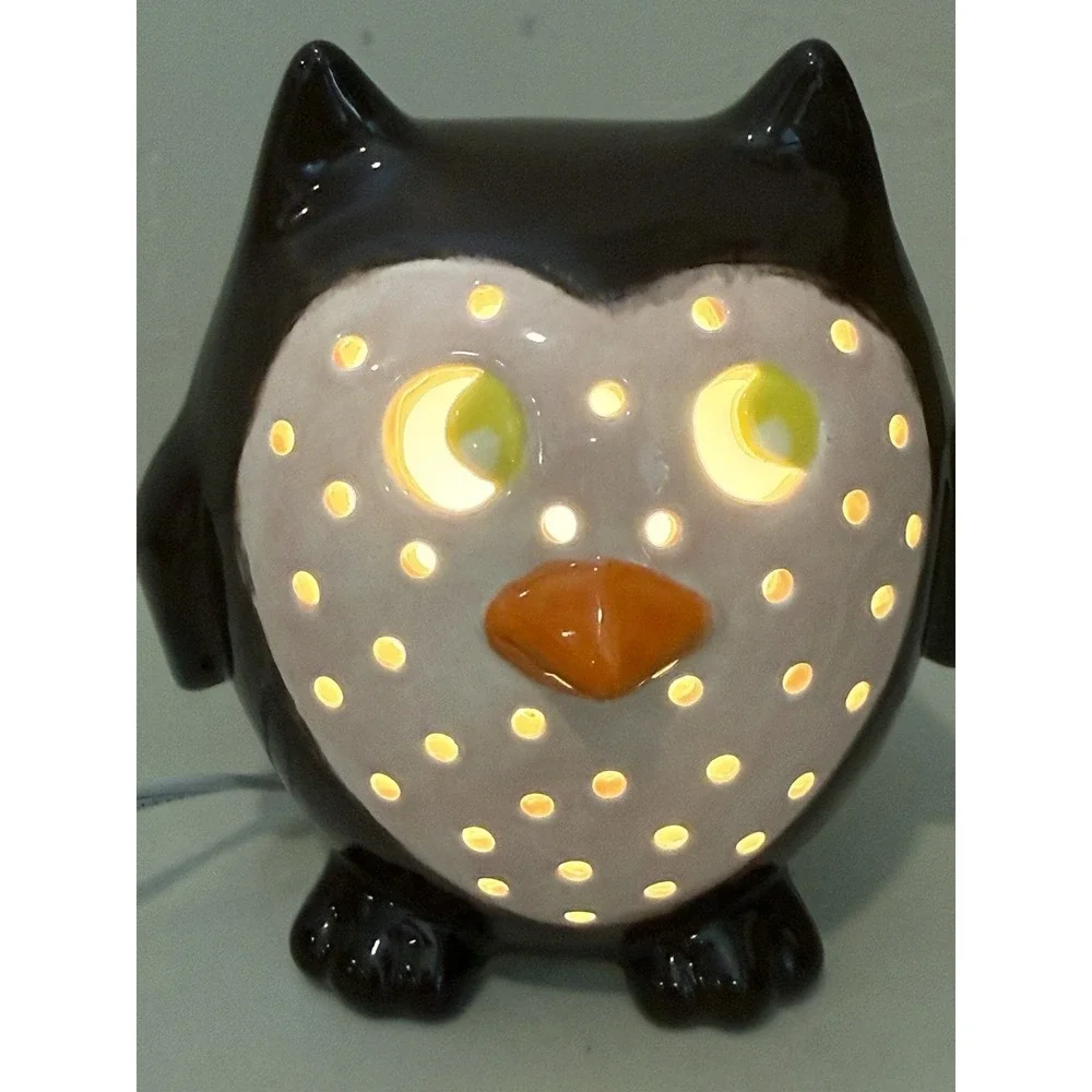 Vintage Black Pink Owl Night Light Dresser Lamp Bright Whoot Owl